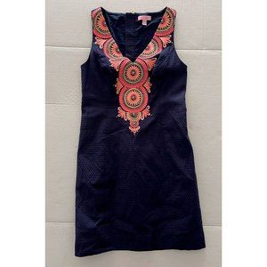 Lilly Pulitzer Sheath Dress Blue Pink Above Knee Marelasse V Neck Sleeveless 0